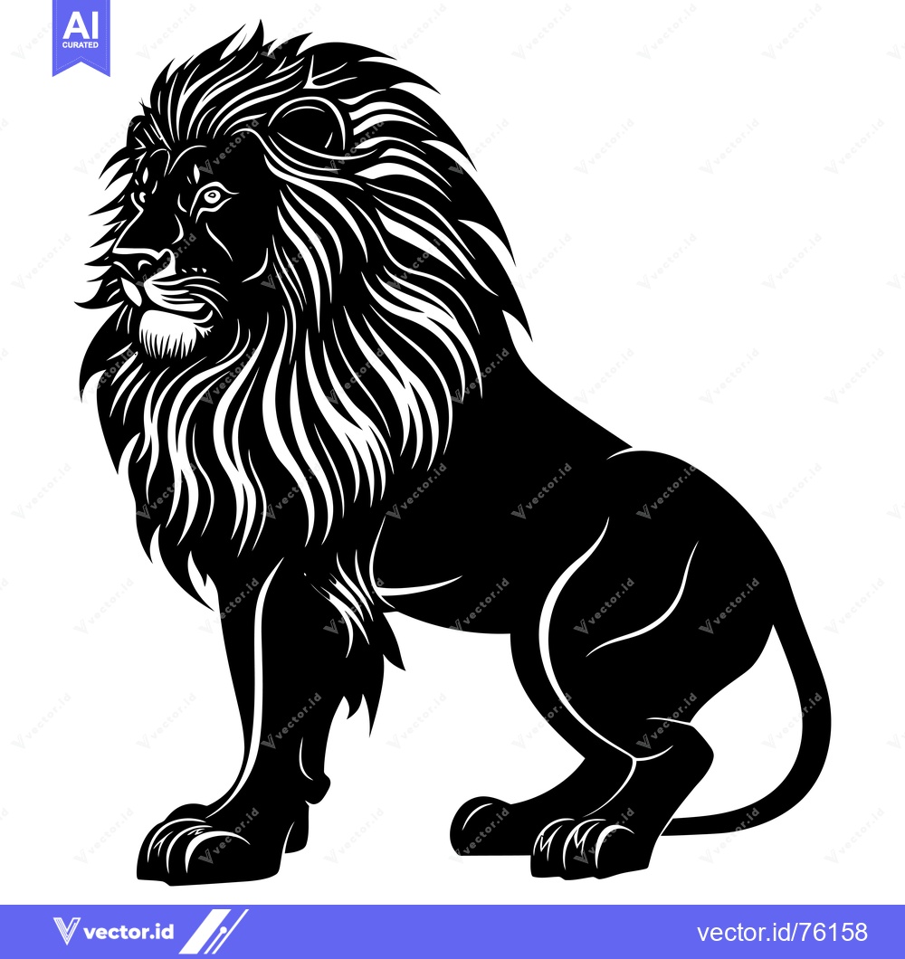 Premium Vector dari Black and White Silhouette of a Lion Sitting