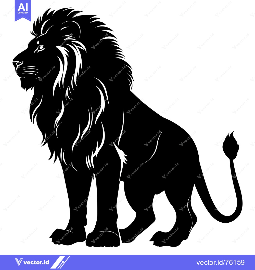 Premium Vector of Black and White Silhouette of a Lion Standing