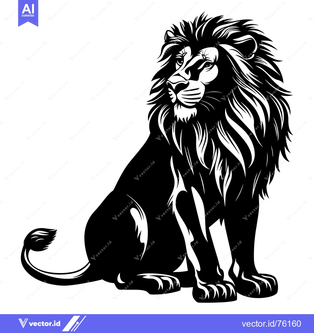 Premium Vector of A Sitting Lion in a Black and White Silhouette