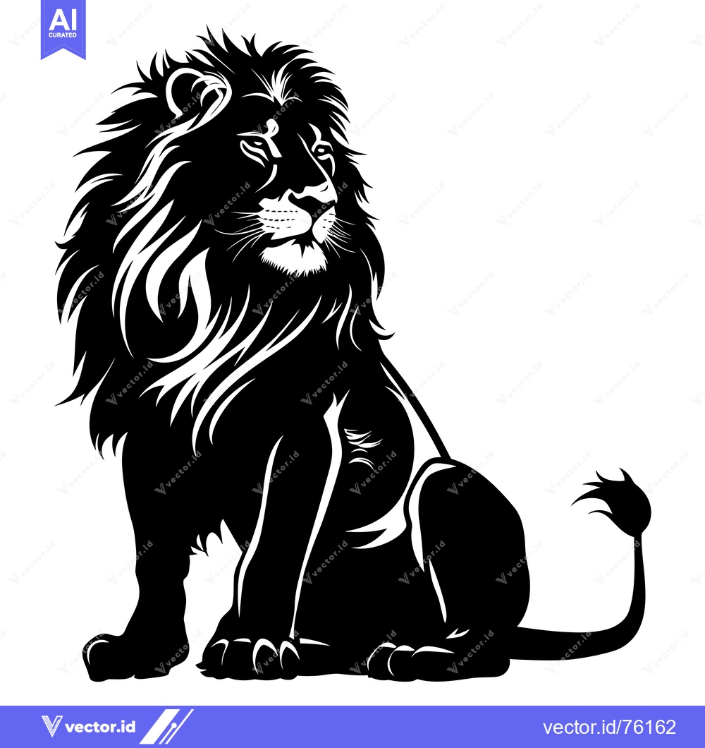 Premium Vector of A black and white silhouette of a lion sitting with its head turned.