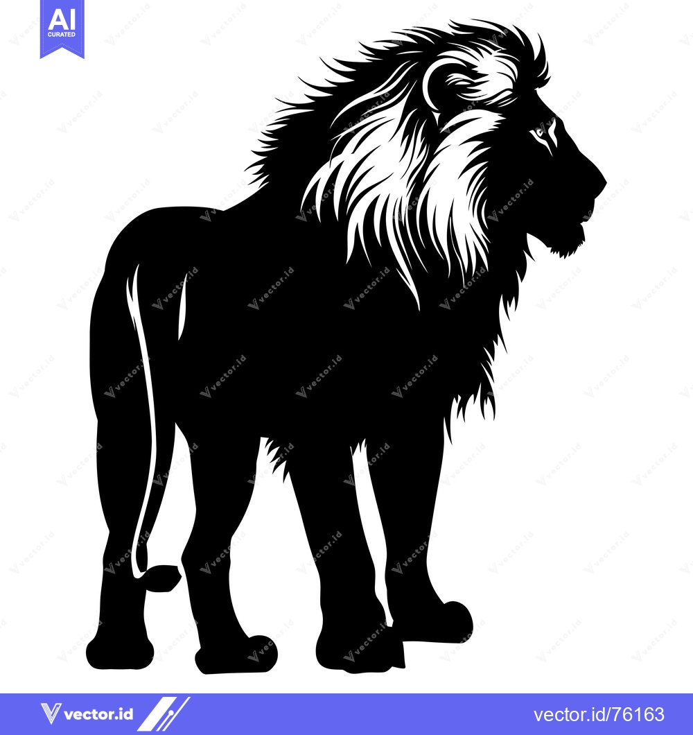 Premium Vector dari A Black and White Silhouette of a Proud Lion