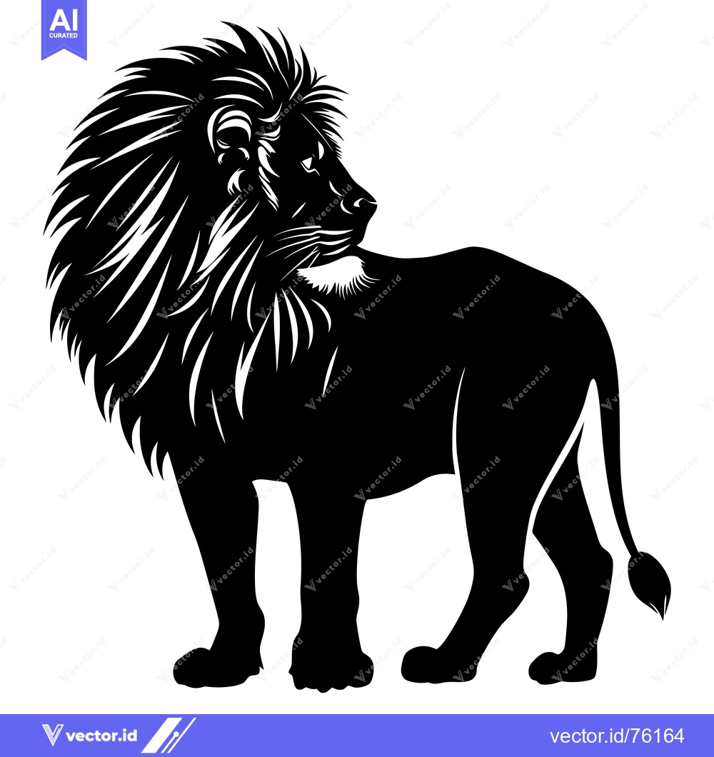 Premium Vector dari Black and White Silhouette of a Lion Standing in Profile