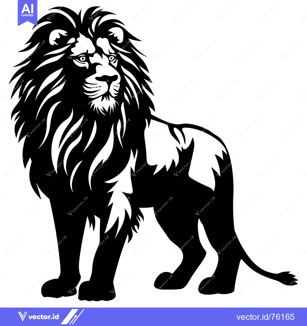 Premium Vector of Black and White Silhouette of a Standing Lion