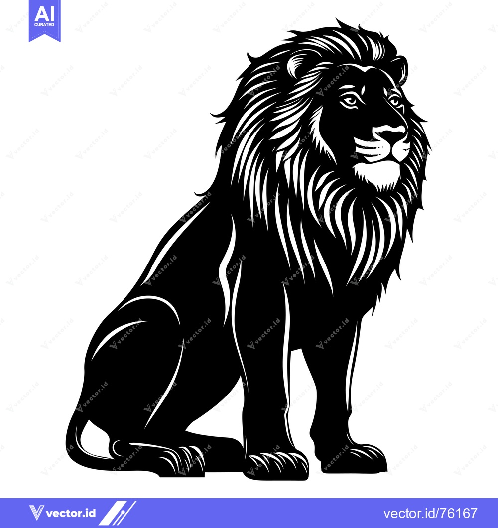 Premium Vector dari Black and White Silhouette of a Sitting Lion