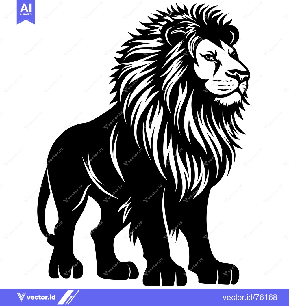 Premium Vector dari A Black and White Illustration of a Lion with a Full Mane