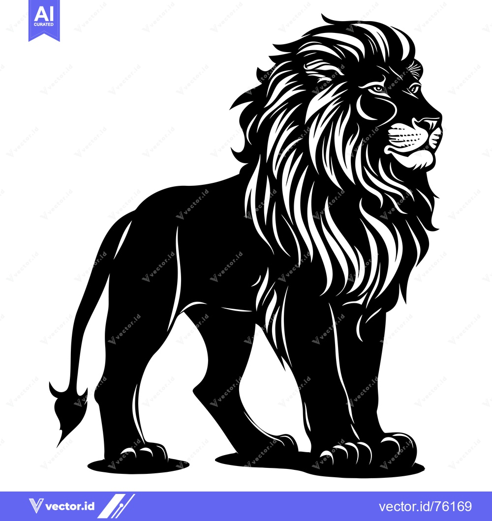 Premium Vector dari Black and White Silhouette of a Standing Lion