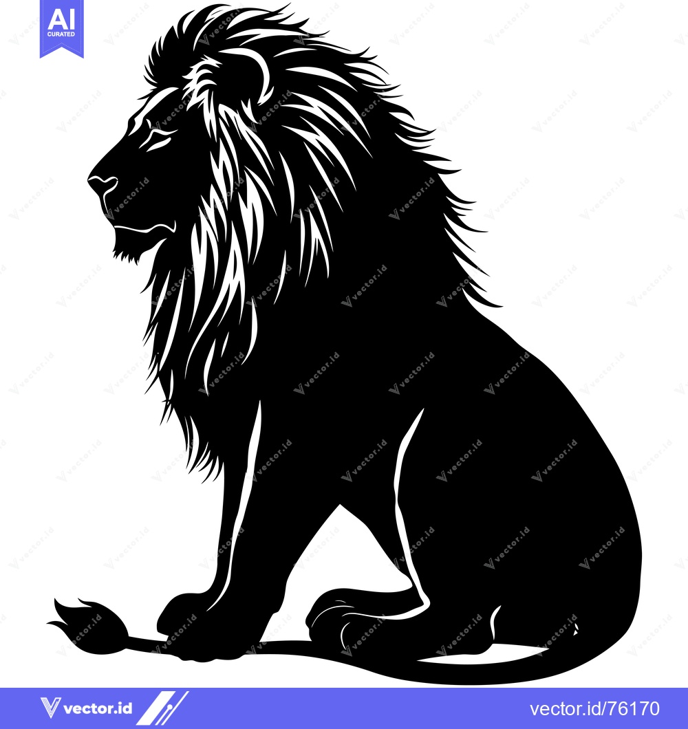 Premium Vector dari Black and White Silhouette of a Sitting Lion
