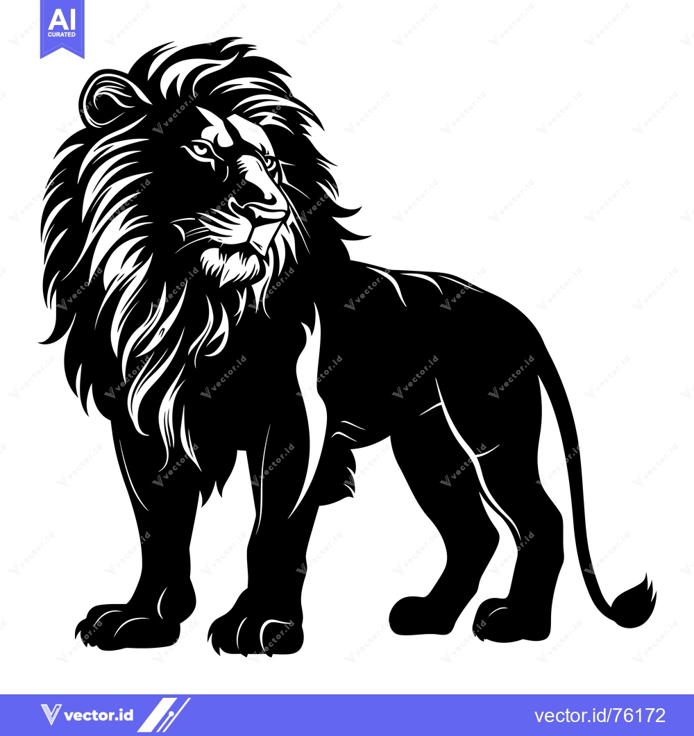 Premium Vector of A Black and White Silhouette of a Lion Standing with its Head Tilted U