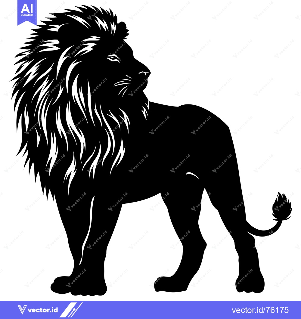 Premium Vector dari Black and White Silhouette of a Lion Standing