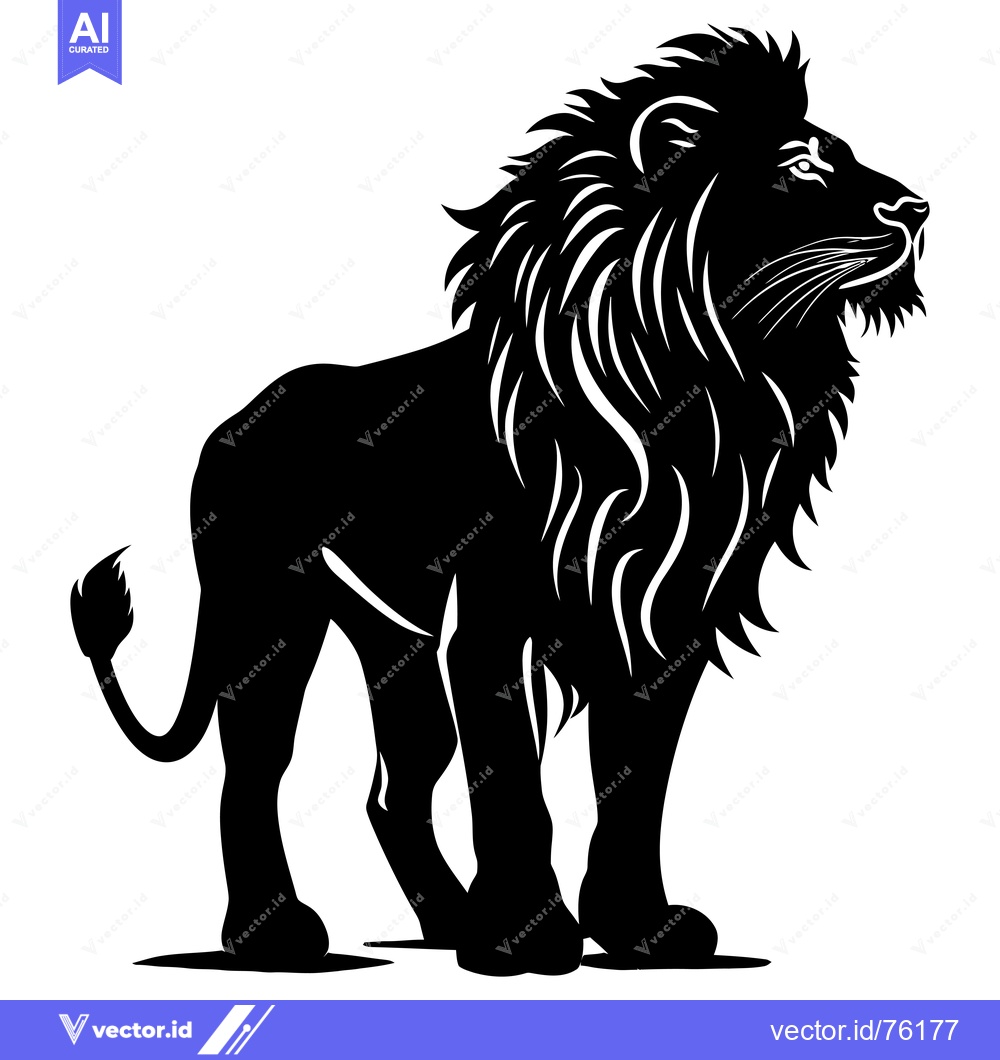 Premium Vector dari Black and White Silhouette of a Lion Looking Up