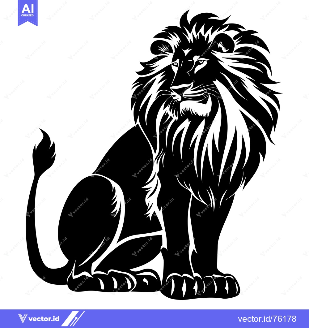 Premium Vector of Black and White Silhouette of a Sitting Lion