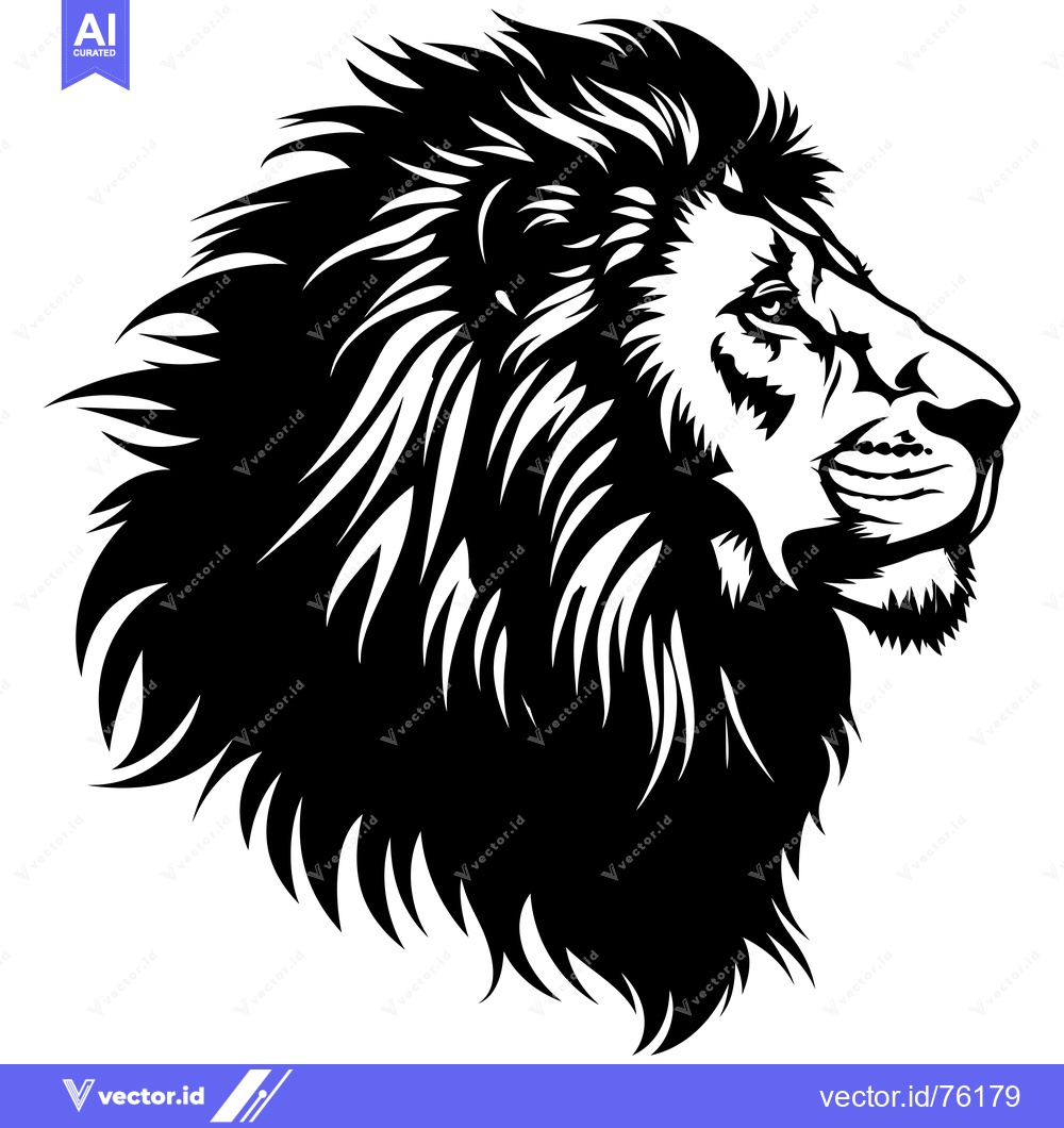 Premium Vector dari Black and White Illustration of a Lion's Head in Profile