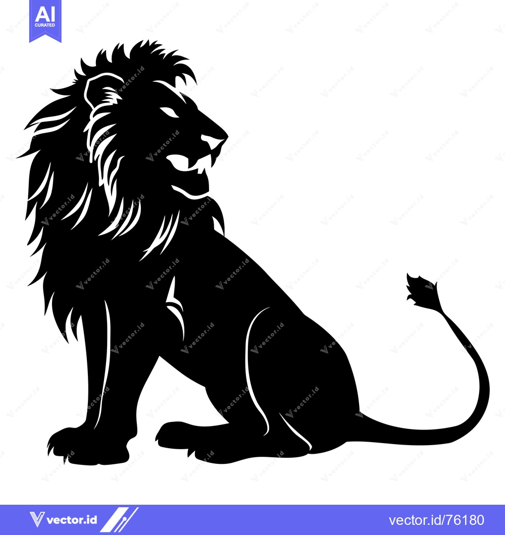 Premium Vector dari A Black and White Silhouette of a Lion Sitting with its Head Turned to