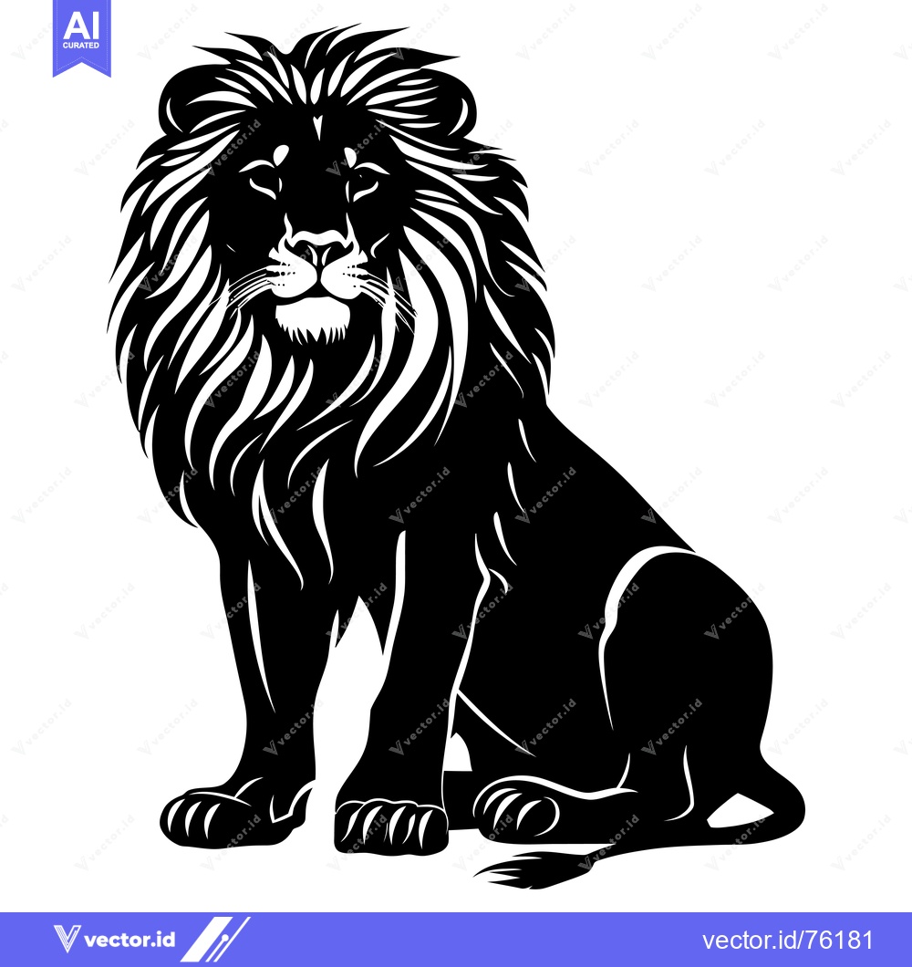 Premium Vector dari Black and White Silhouette of a Sitting Lion