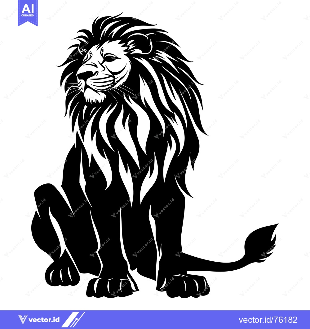 Premium Vector dari A Black and White Illustration of a Sitting Lion
