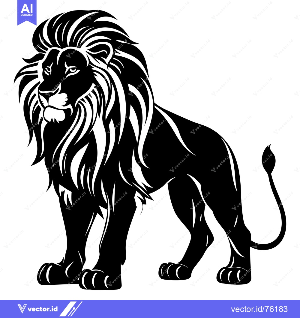 Premium Vector of Black and White Silhouette of a Standing Lion