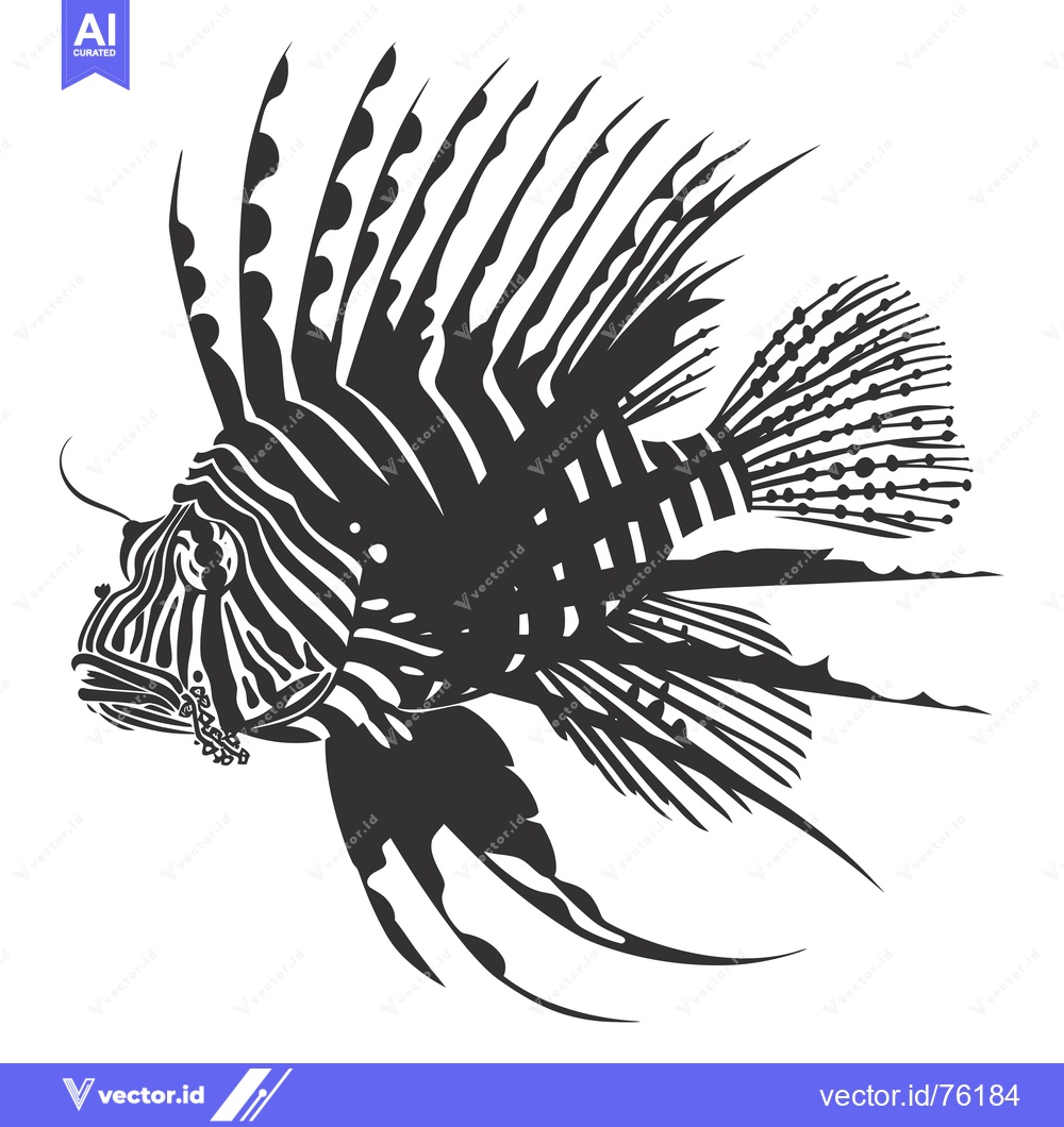 Premium Vector dari Black and White Silhouette of a Lionfish with Spikes