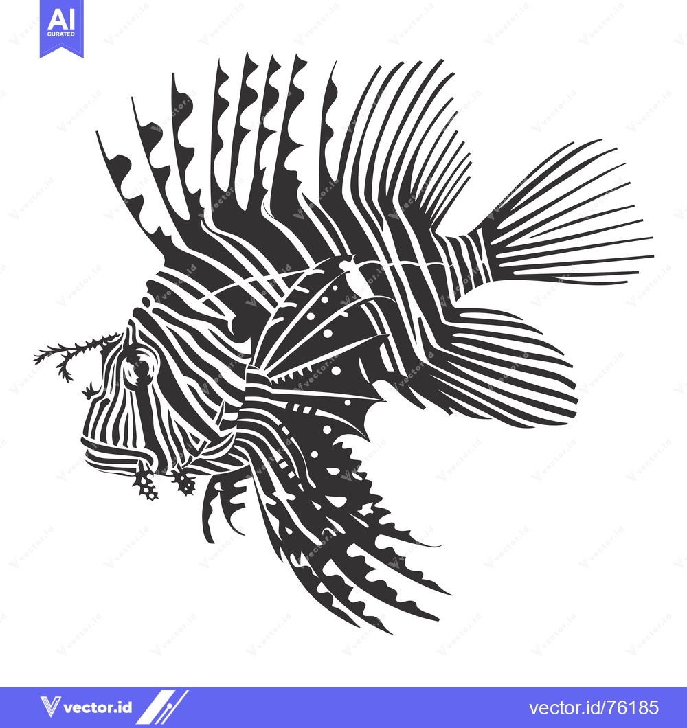 Premium Vector dari Black and White Line Art Illustration of a Lionfish
