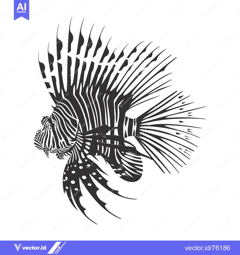 Premium Vector of Black and White Illustration of a Lionfish with Spiky Fins