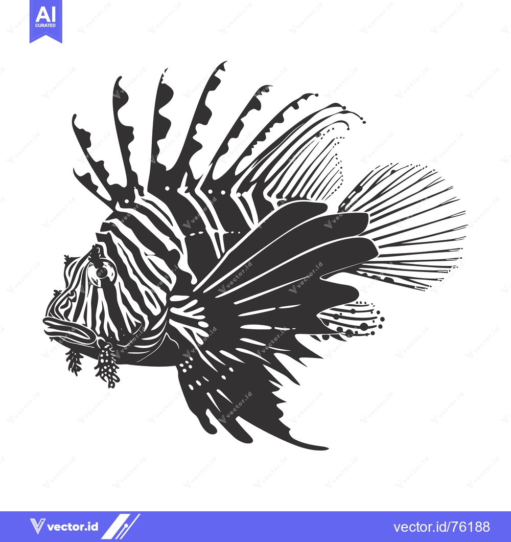 Premium Vector dari Black and White Illustration of a Lionfish with Extended Fins
