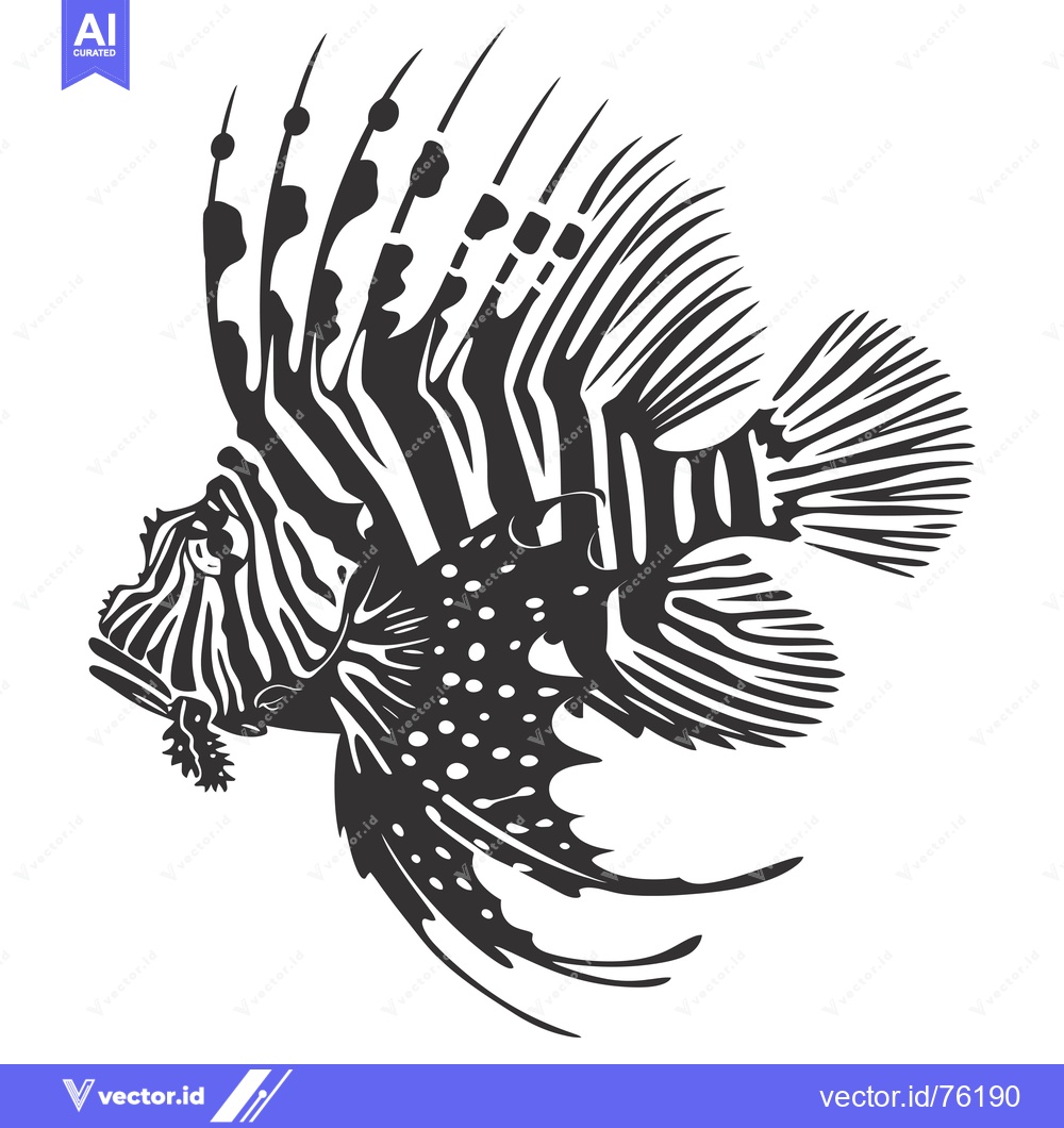 Premium Vector dari Black and White Illustration of a Lionfish with Spines and Stripes
