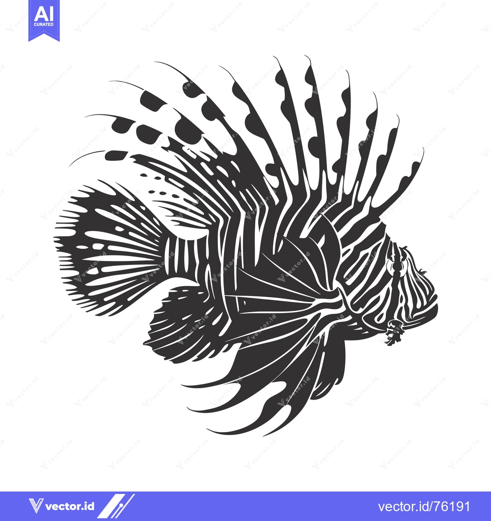 Premium Vector dari Black and White Illustration of a Lionfish with Spines and Stripes