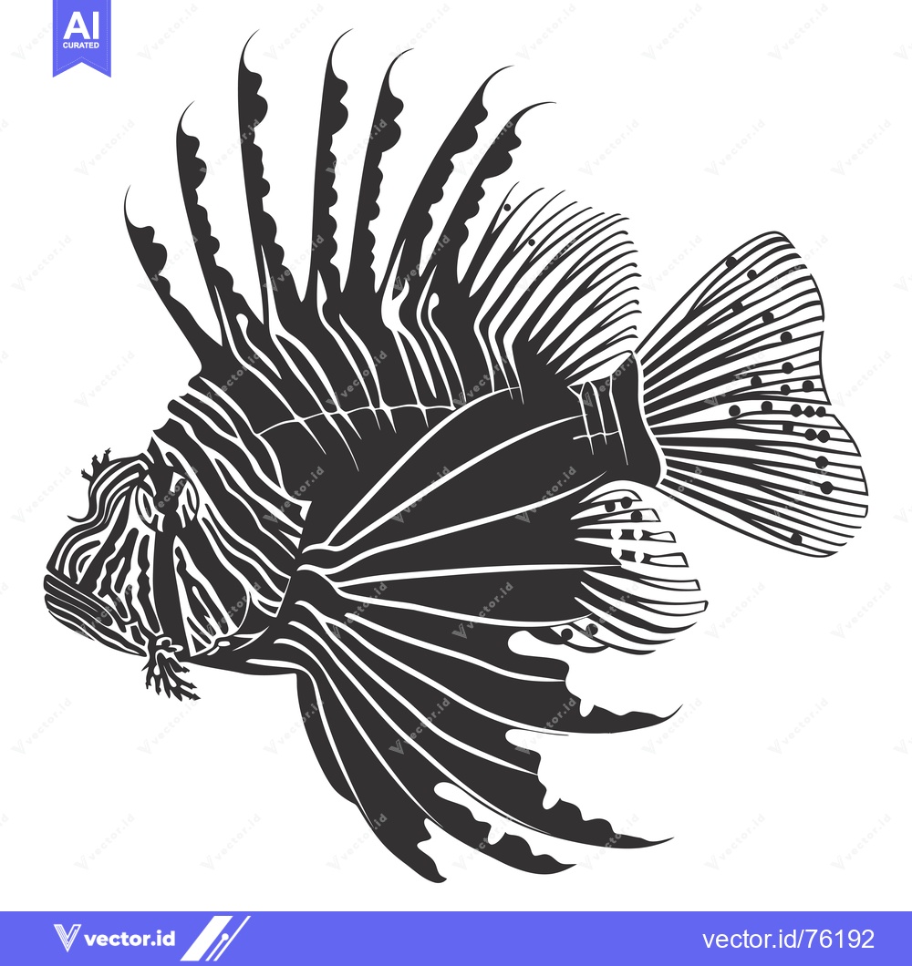 Premium Vector of Black and White Silhouette of a Lionfish with Spines