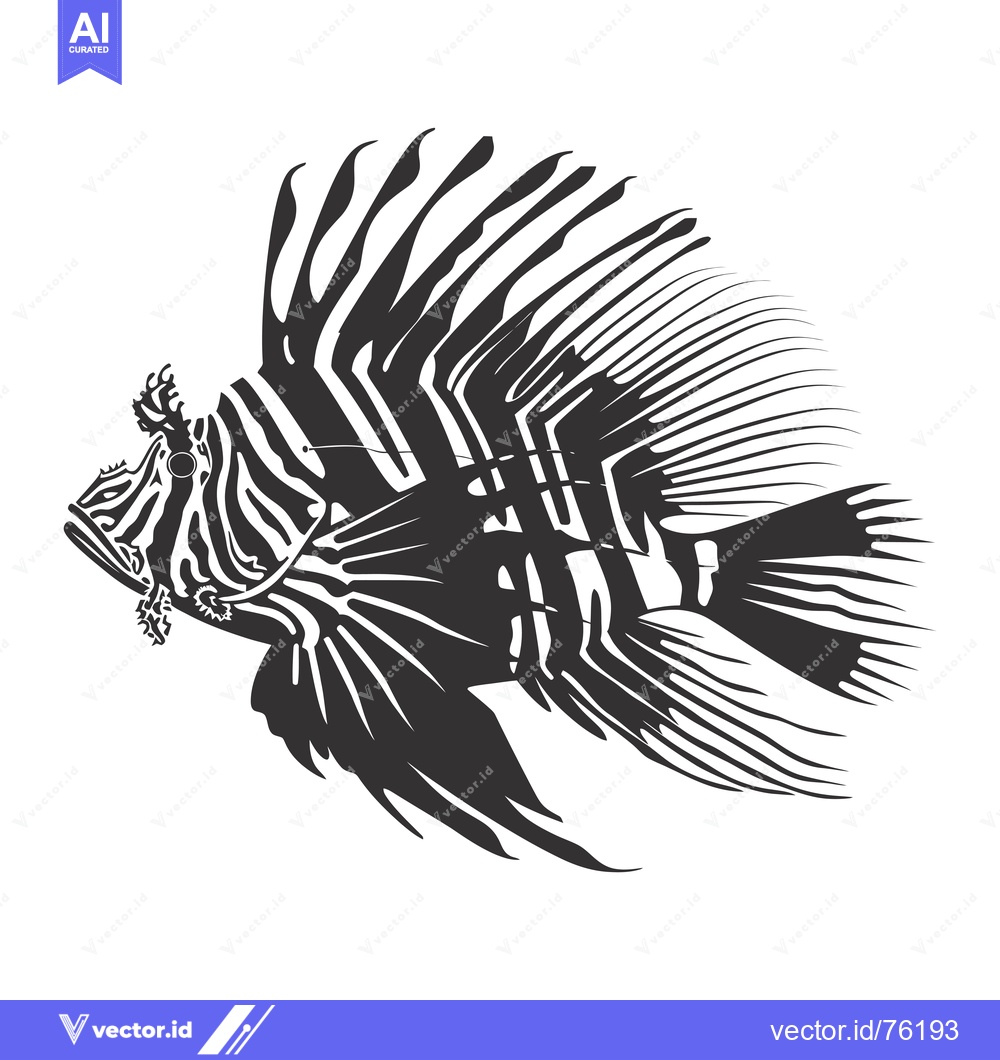 Premium Vector of Black and White Stylized Illustration of a Lionfish