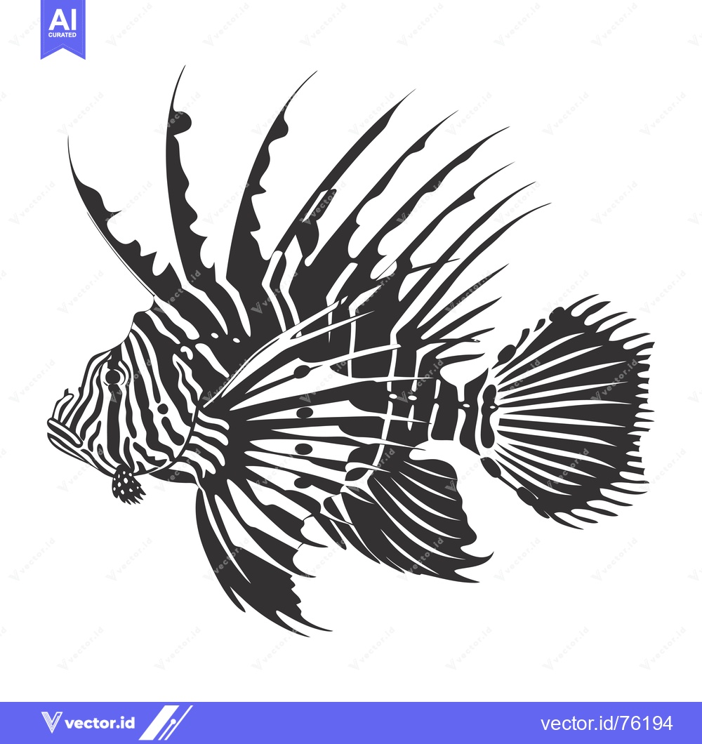 Premium Vector dari Black and White Line Art Illustration of a Lionfish