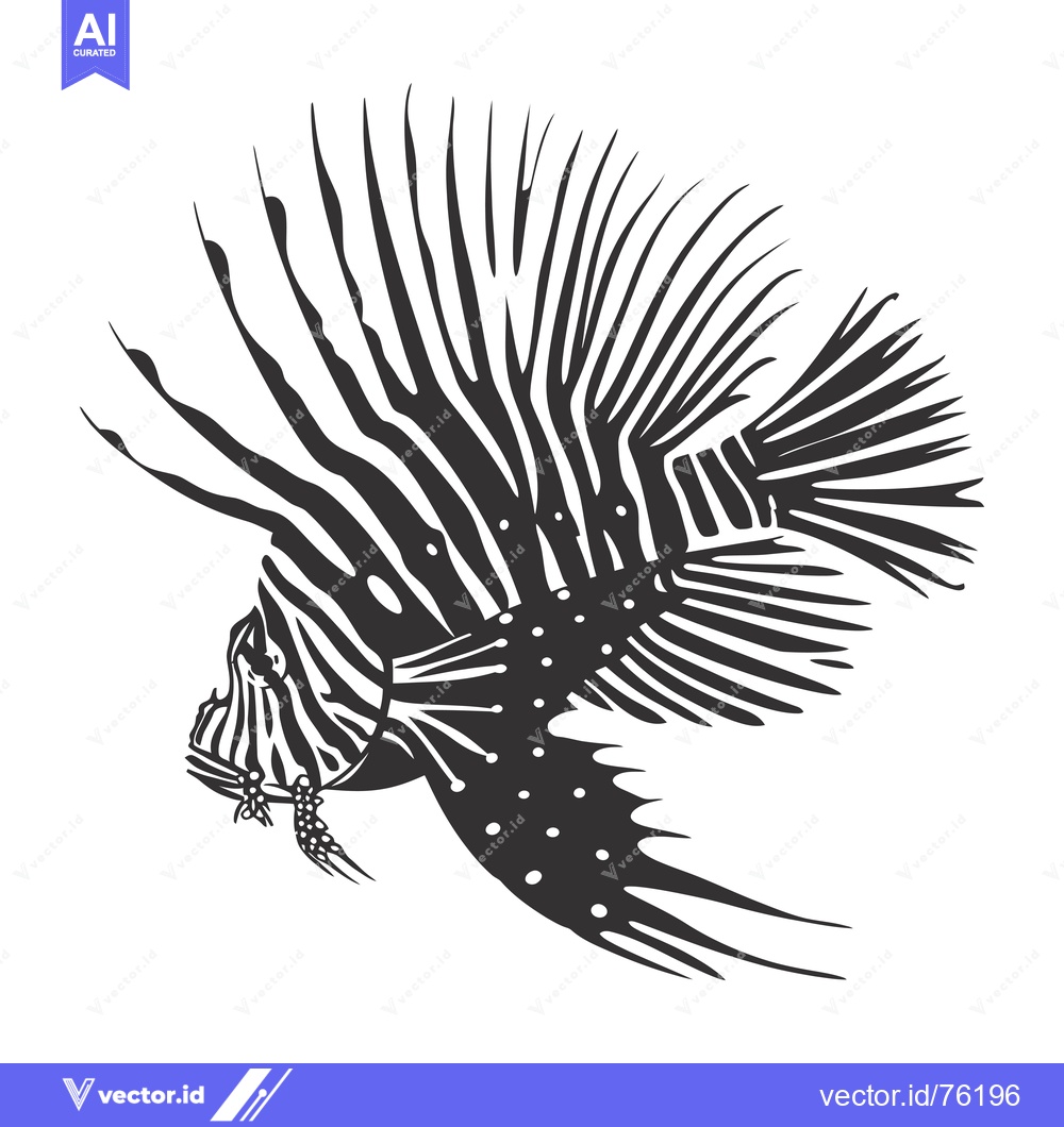 Premium Vector of Black and White Illustration of a Lionfish