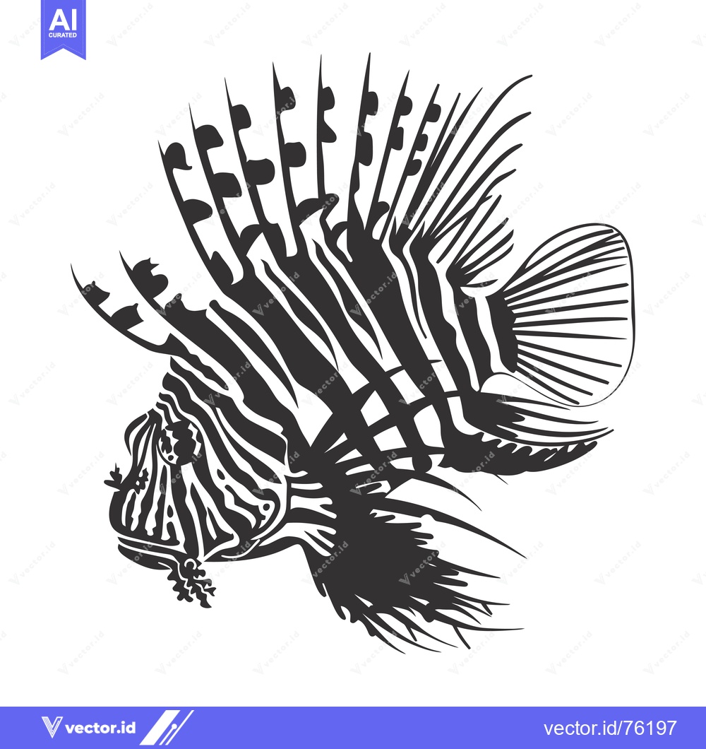 Premium Vector dari Black and White Line Art Illustration of a Lionfish
