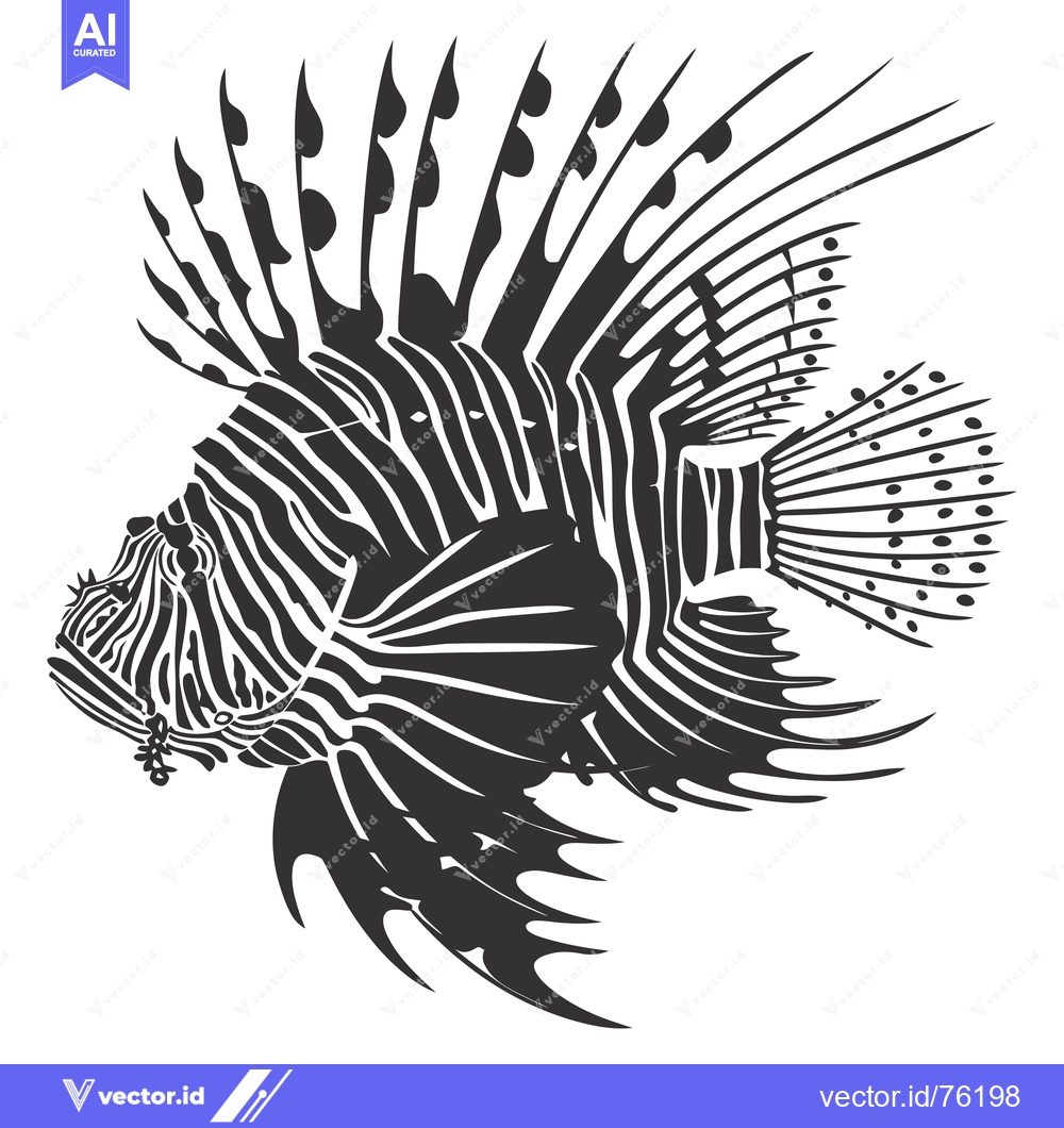 Premium Vector of Black and White Illustration of a Lionfish with Spines