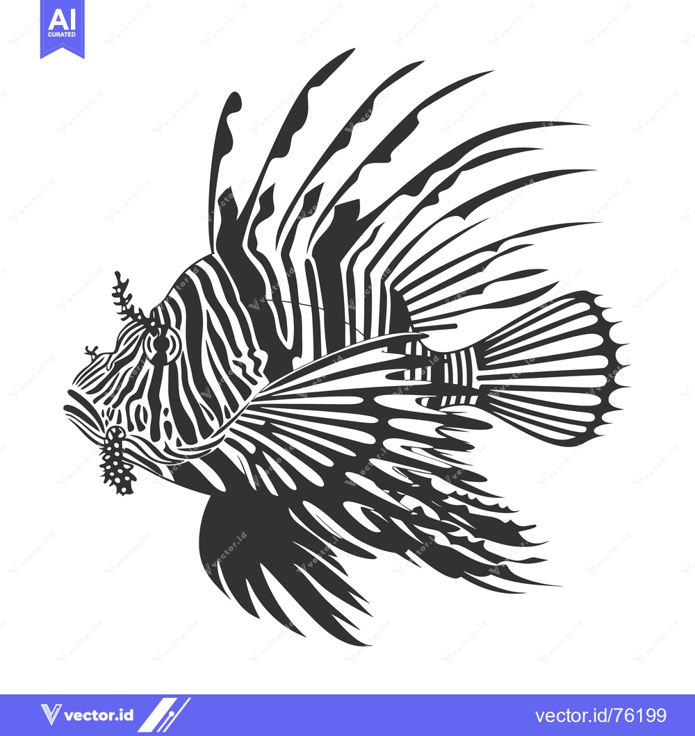 Premium Vector of Black and White Illustration of a Lionfish with Spines