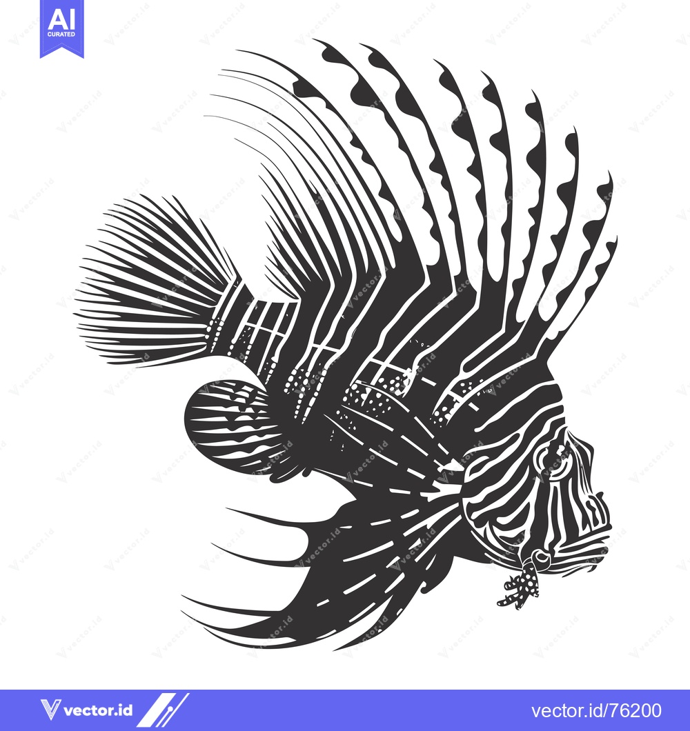 Premium Vector dari Black and White Illustration of a Lionfish with Extended Fins