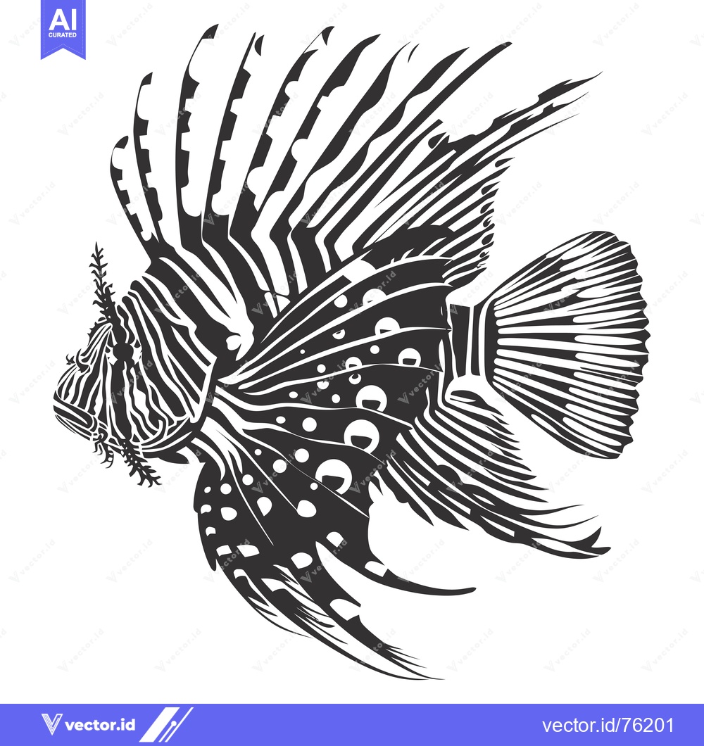 Premium Vector dari Black and white illustration of a lionfish with its fins spread out