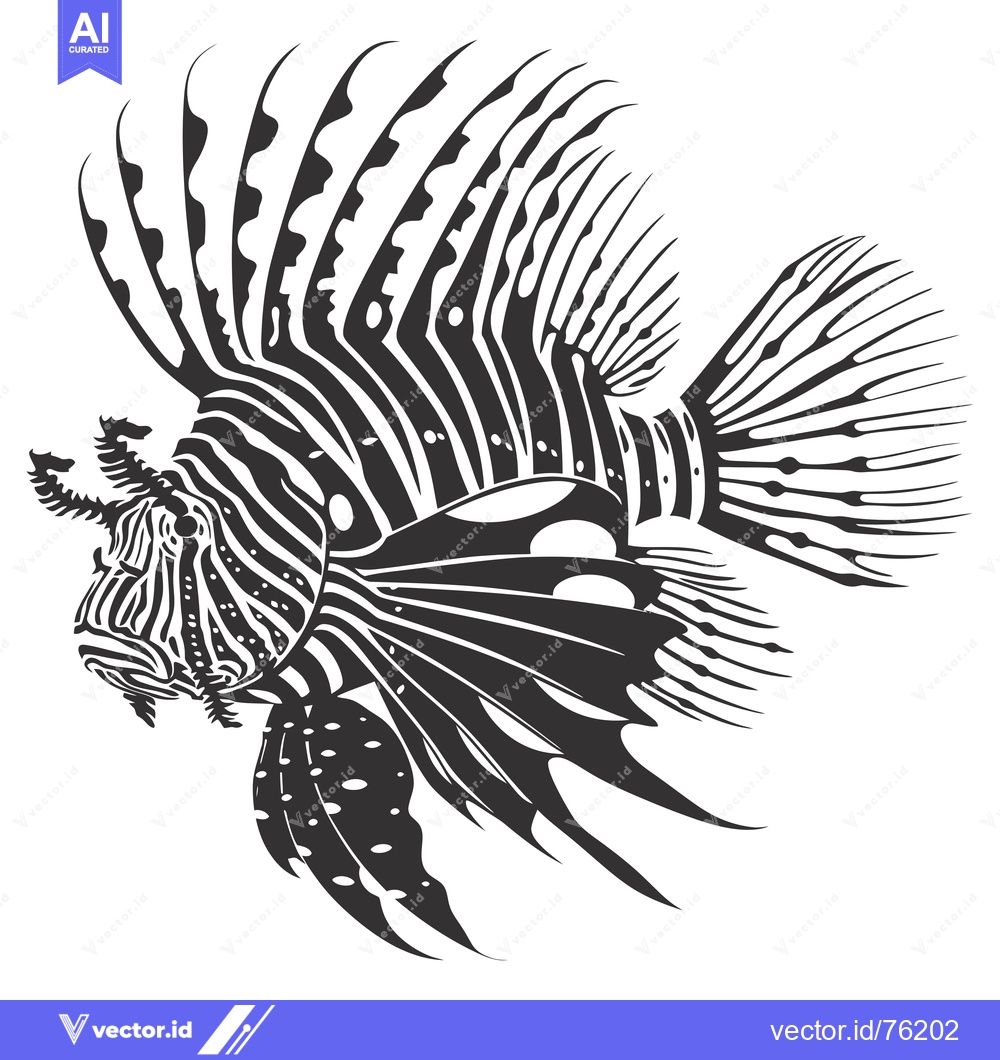 Premium Vector of A Black and White Illustration of a Lionfish with Fanned Fins