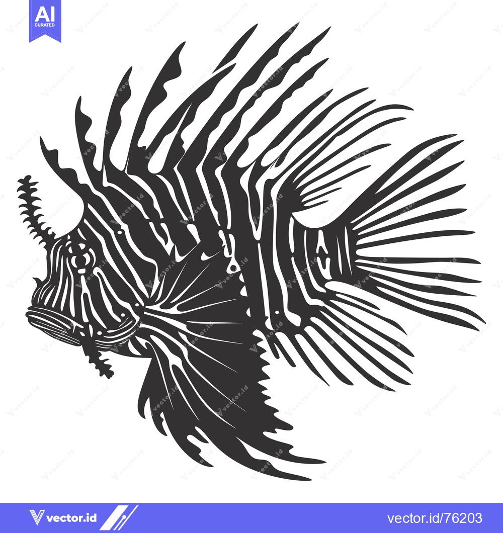 Premium Vector dari Black and White Illustration of a Lionfish with Extended Fins