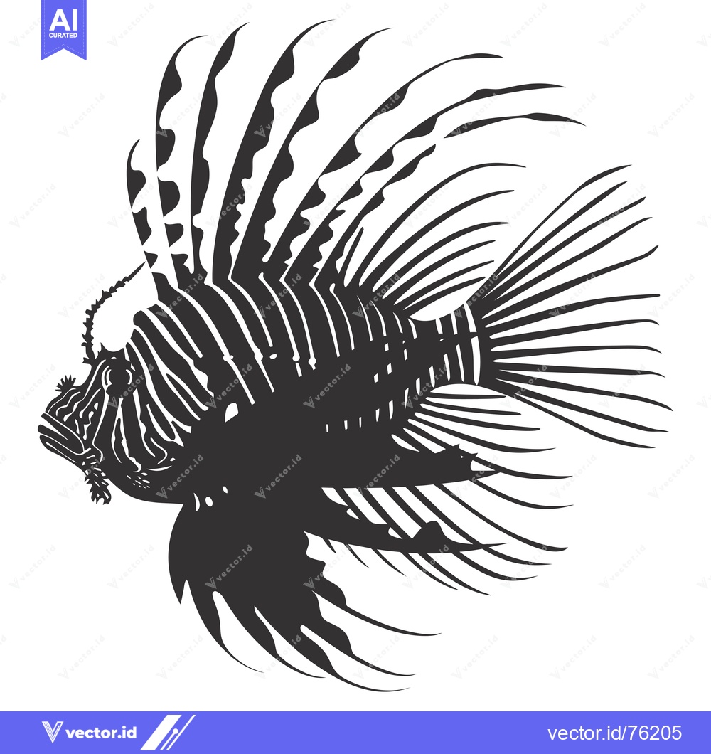 Premium Vector of Black and White Silhouette of a Lionfish