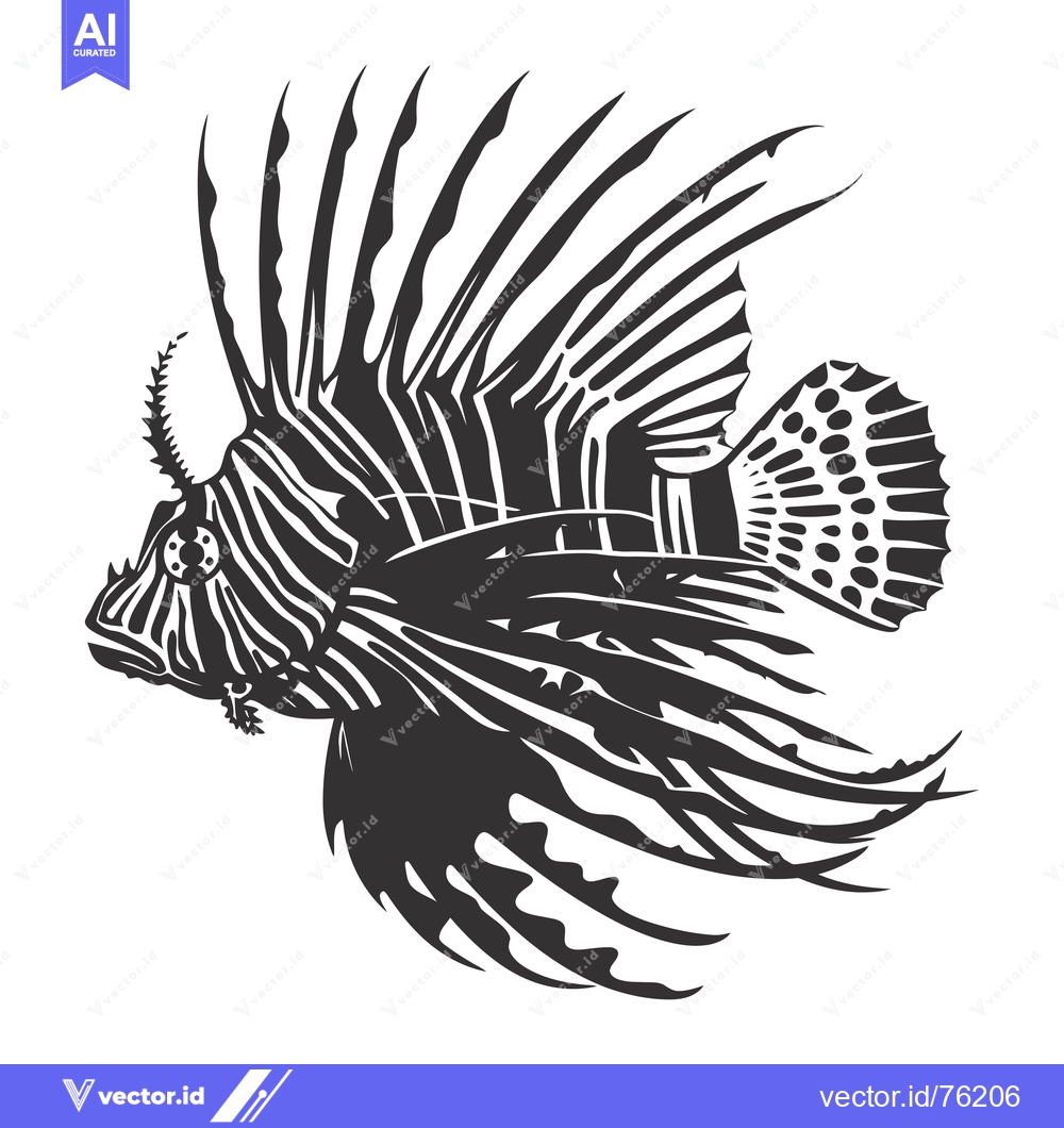 Premium Vector of A Stylized Black and White Illustration of a Lionfish