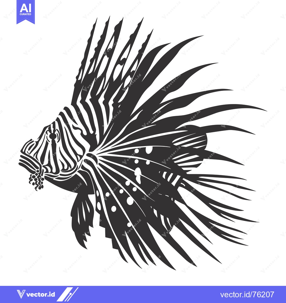 Premium Vector of A Stylized Black and White Illustration of a Lionfish