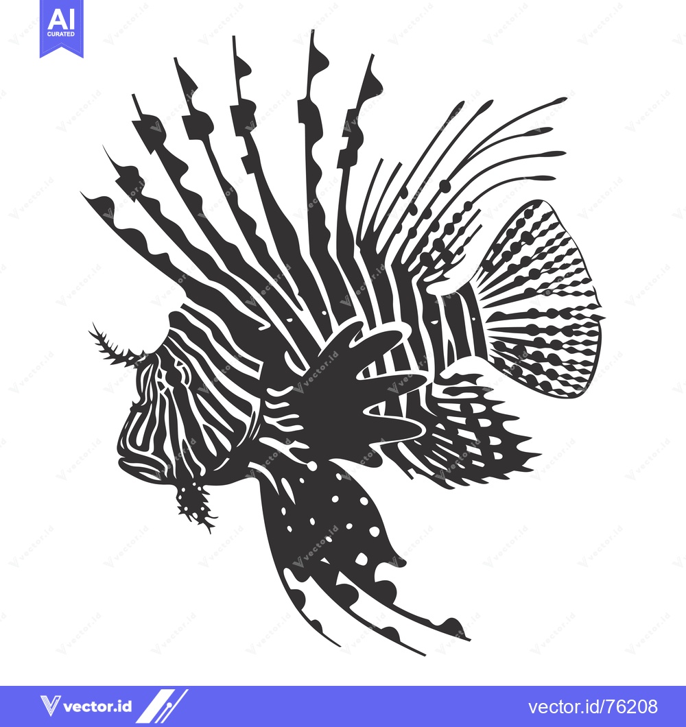 Premium Vector dari Black and White Illustration of a Lionfish with Spines and Stripes