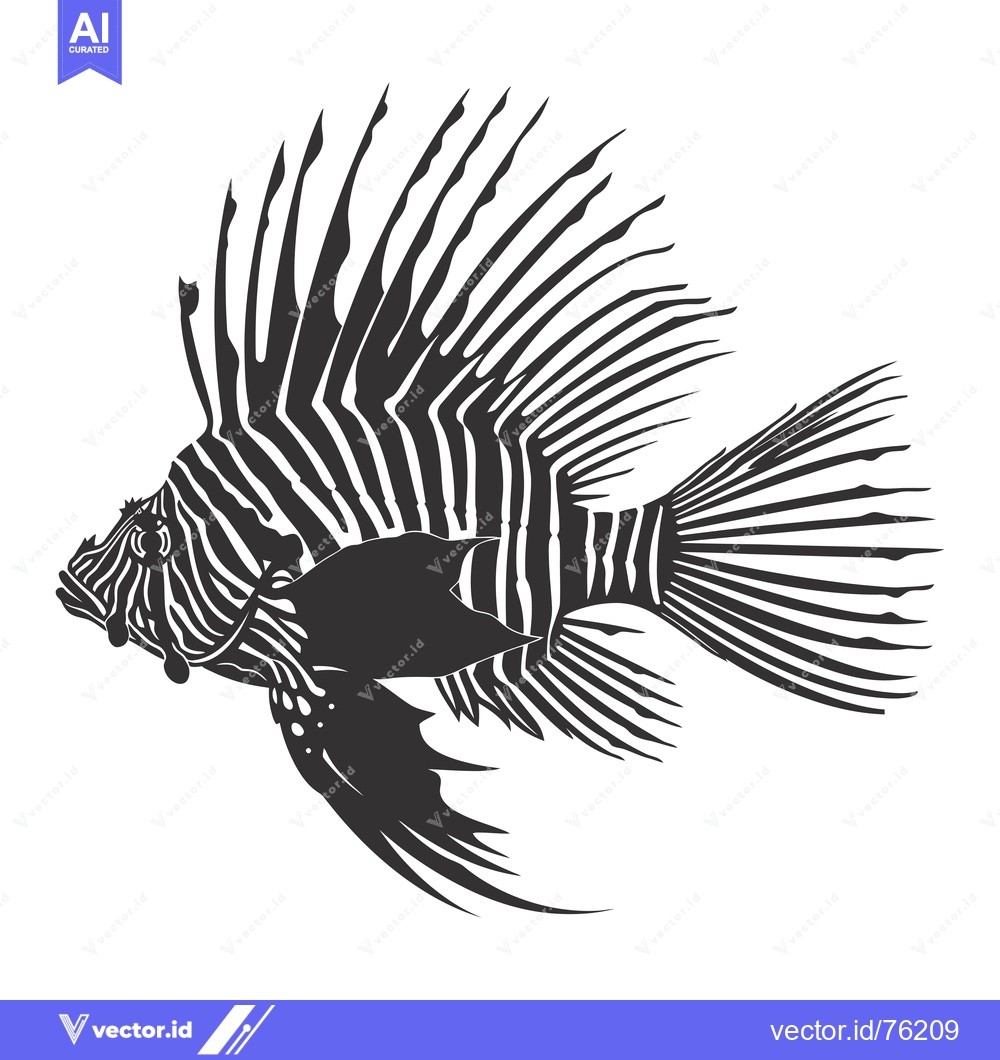 Premium Vector of Black and White Illustration of a Lionfish with Striking Stripes