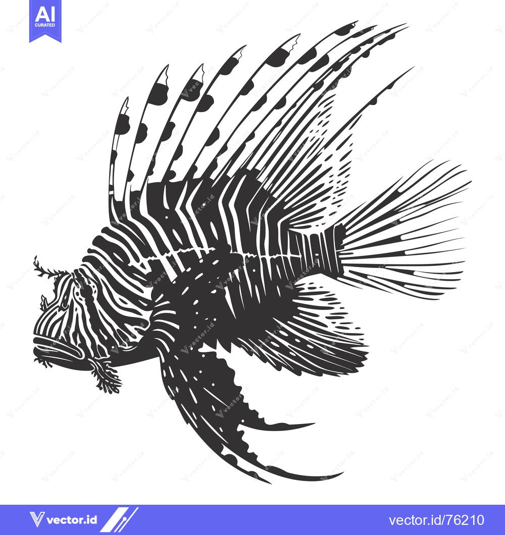 Premium Vector dari Black and White Illustration of a Lionfish Swimming