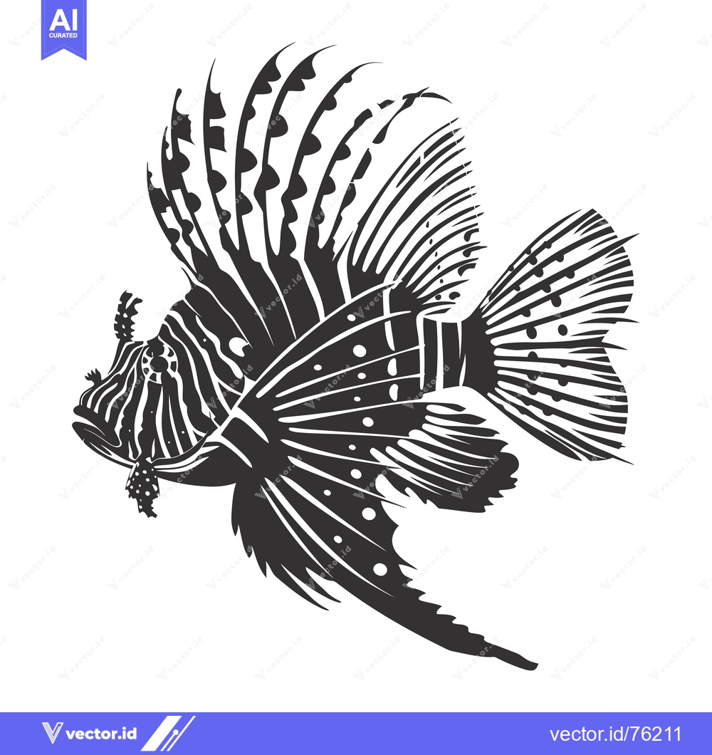 Premium Vector of Black and White Illustration of a Lionfish