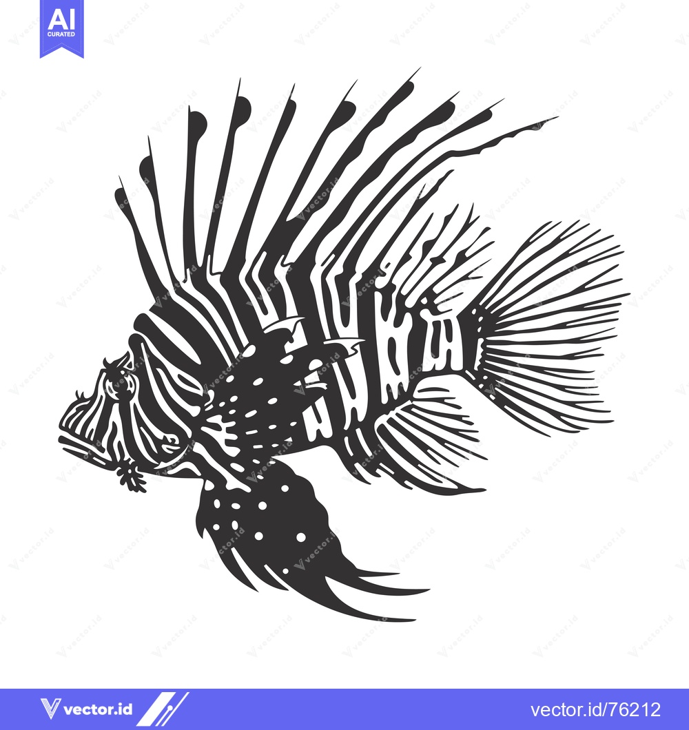 Premium Vector dari Black and White Illustration of a Lionfish