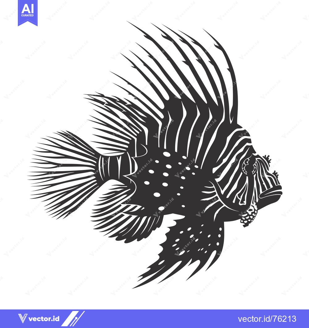 Premium Vector dari Black and White Silhouette of a Lionfish