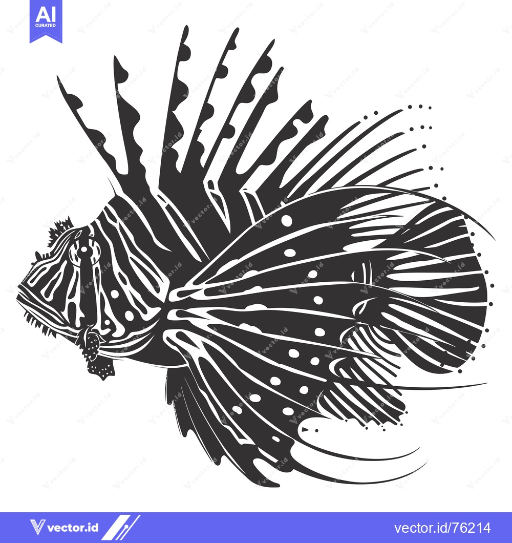Premium Vector dari Black and White Line Art Illustration of a Lionfish