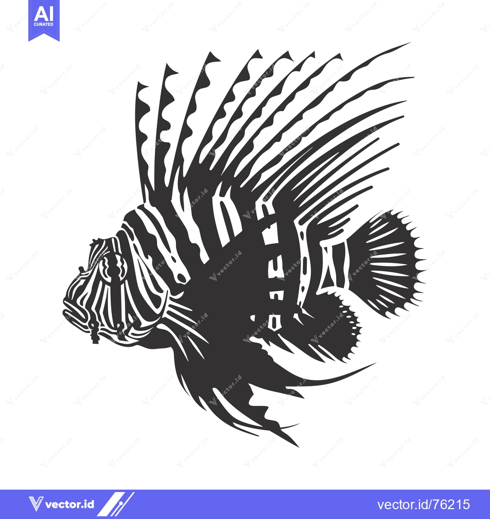 Premium Vector dari Black and white illustration of a lionfish with flowing fins