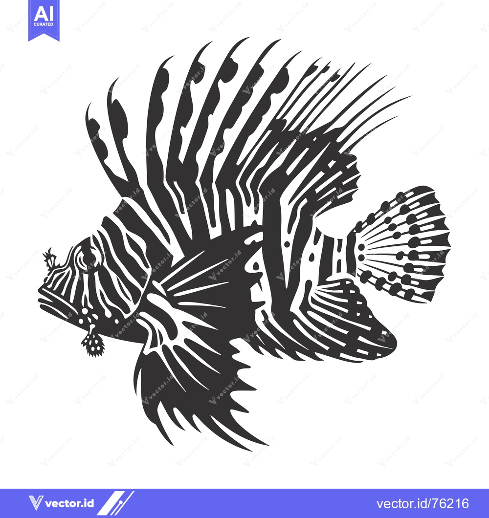 Premium Vector dari Black and White Illustration of a Lionfish with Spiky Fins