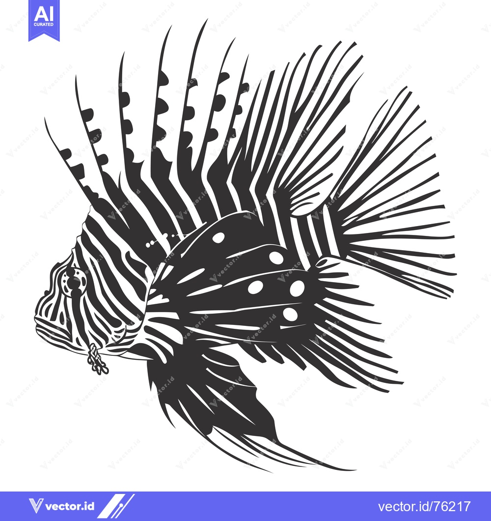 Premium Vector of Black and White Line Art Illustration of a Lionfish